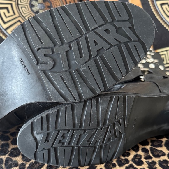 Stuart Weitzman Black Studded Moto Boots - Picture 4 of 13